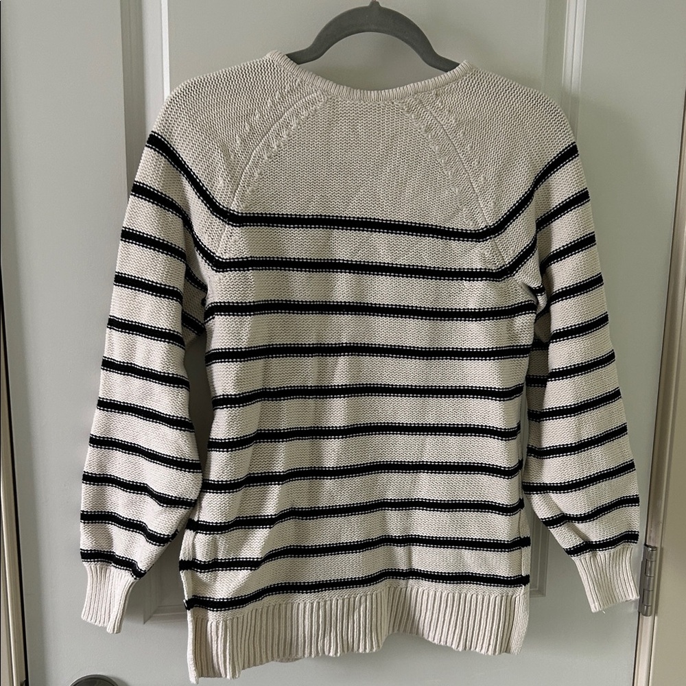 Thyme Maternity Black and Cream Striped Sweater